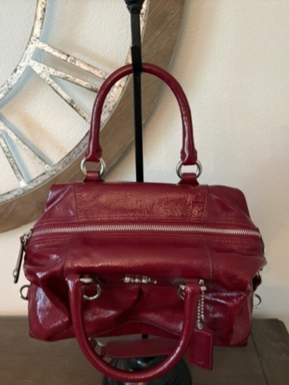 Coach Ashley Burgundy Red Patent Leather Satchel Handbag F15455 - Picture 5 of 16
